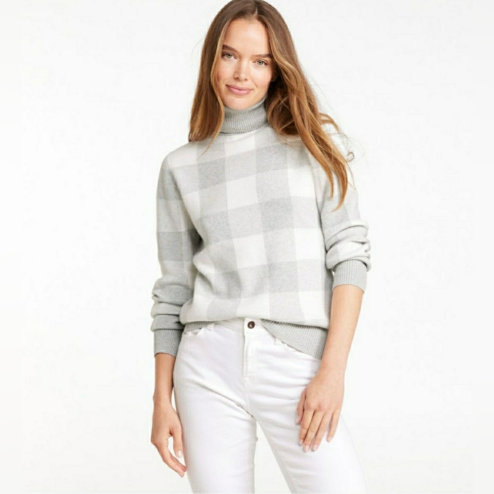 LL Bean Cotton Cashmere Turtleneck Jacquard Plaid Tunic Sweater Size 2X Holiday
